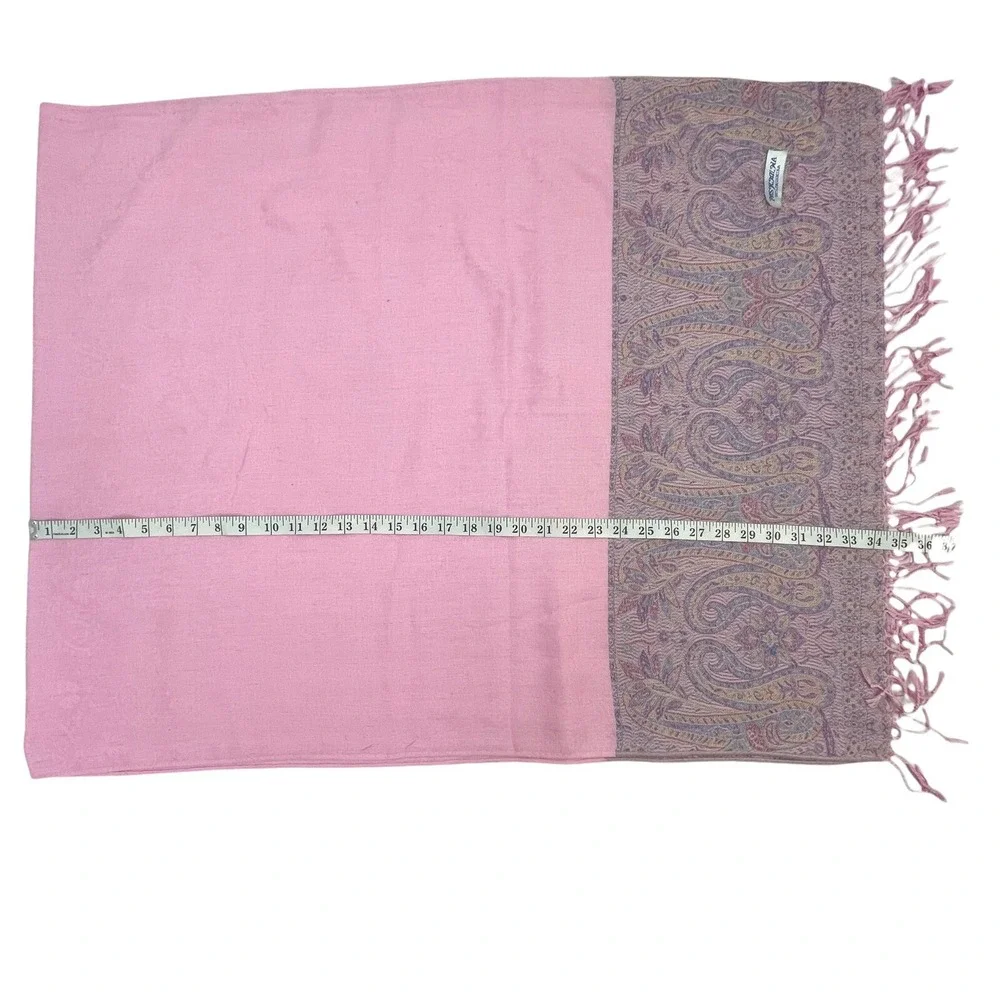 Pashmina‎ Scarf Light Pink Fringe Lavender Blue Paisley Design Soft Rectangle